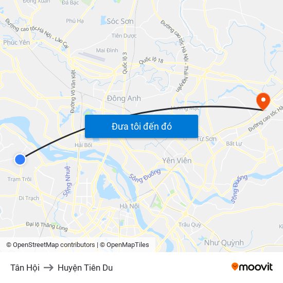 Tân Hội to Huyện Tiên Du map