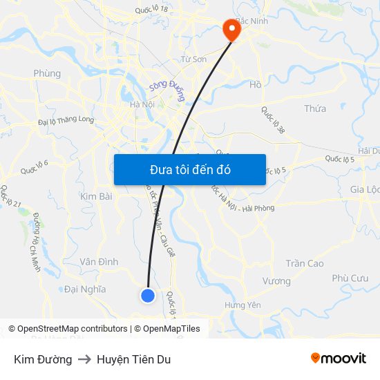Kim Đường to Huyện Tiên Du map