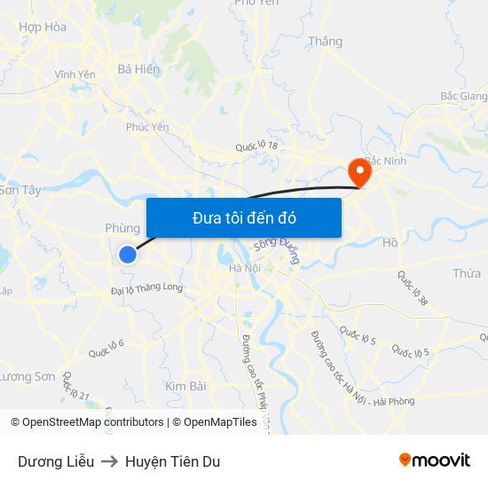 Dương Liễu to Huyện Tiên Du map