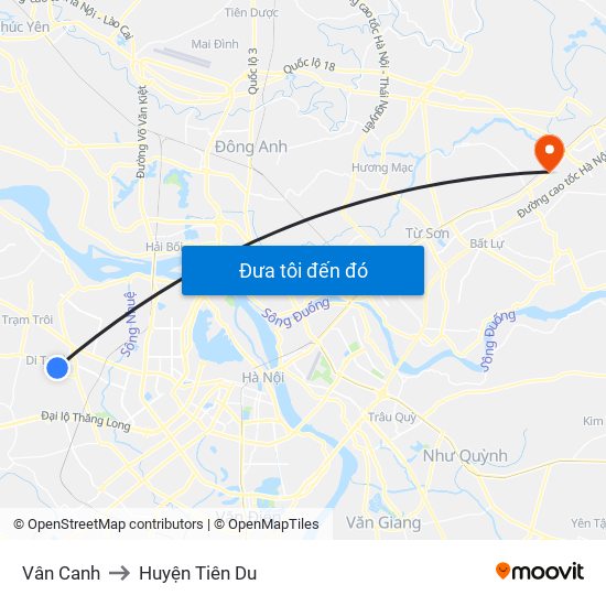 Vân Canh to Huyện Tiên Du map