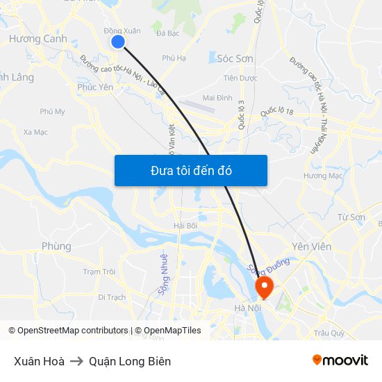 Xuân Hoà to Quận Long Biên map