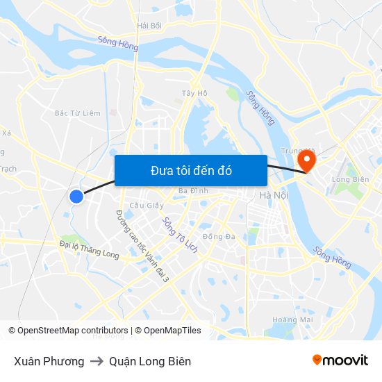 Xuân Phương to Quận Long Biên map