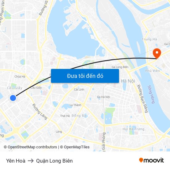 Yên Hoà to Quận Long Biên map