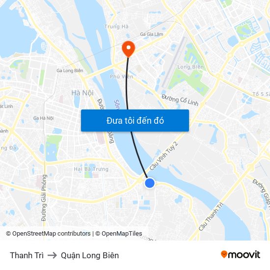 Thanh Trì to Quận Long Biên map