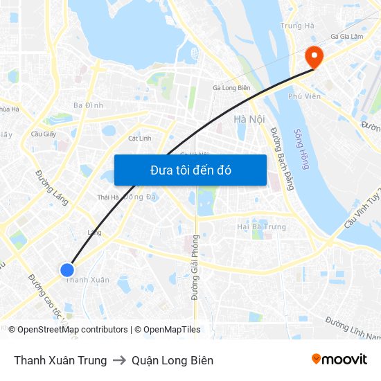 Thanh Xuân Trung to Quận Long Biên map