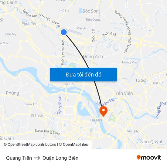 Quang Tiến to Quận Long Biên map