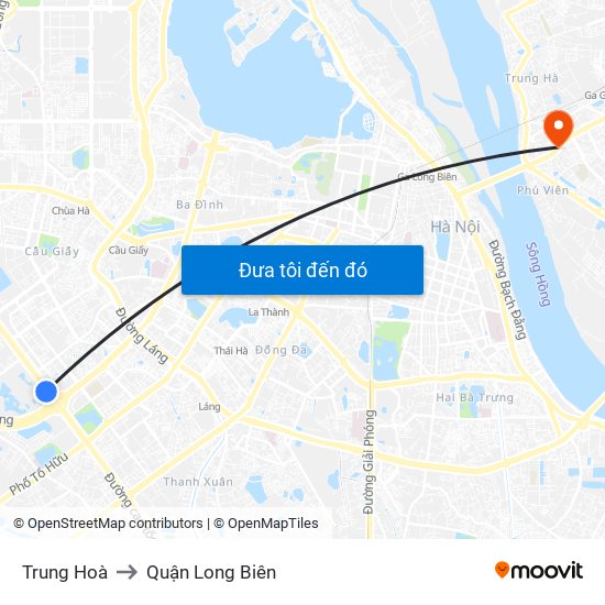 Trung Hoà to Quận Long Biên map