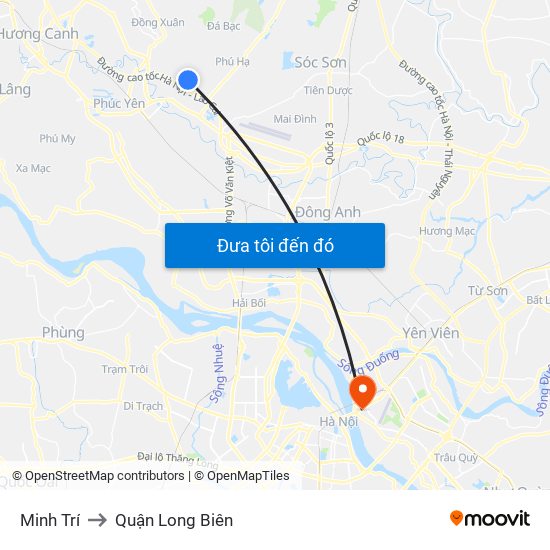 Minh Trí to Quận Long Biên map