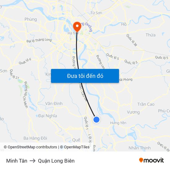 Minh Tân to Quận Long Biên map