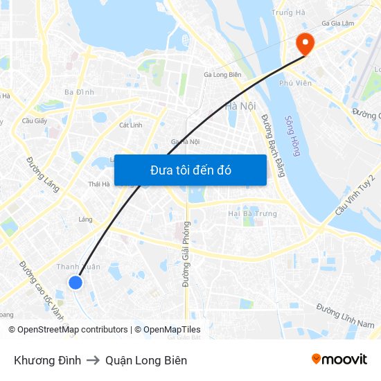 Khương Đình to Quận Long Biên map