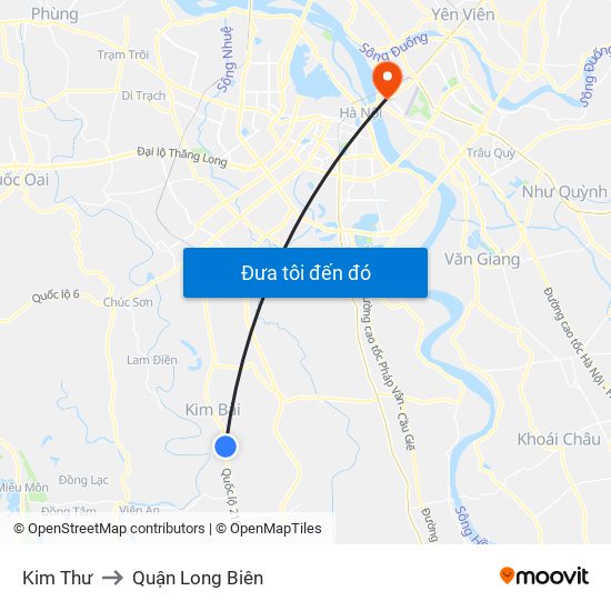 Kim Thư to Quận Long Biên map