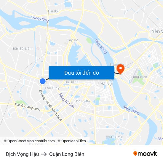 Dịch Vọng Hậu to Quận Long Biên map