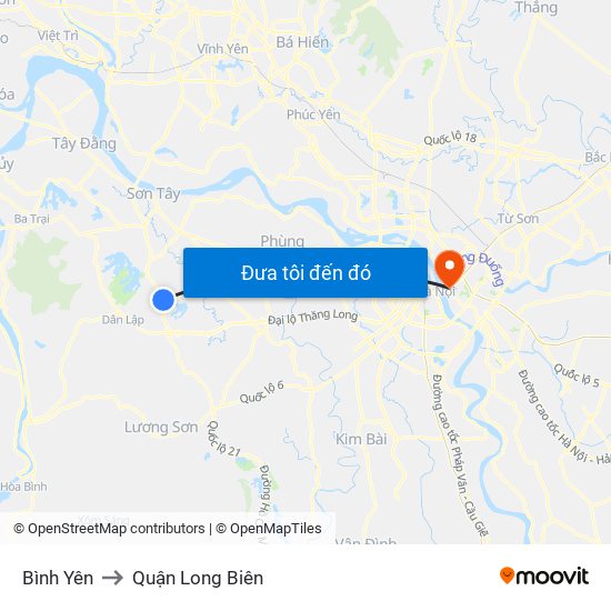 Bình Yên to Quận Long Biên map