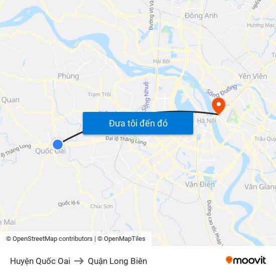 Huyện Quốc Oai to Quận Long Biên map