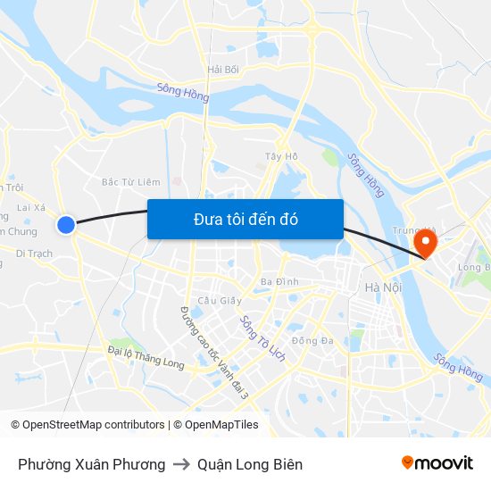 Phường Xuân Phương to Quận Long Biên map