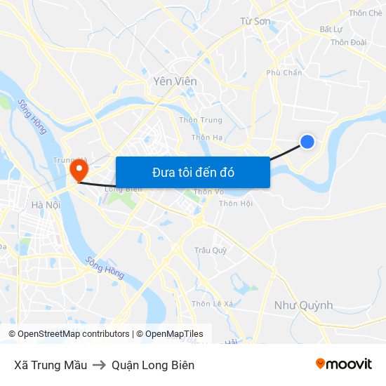 Xã Trung Mầu to Quận Long Biên map