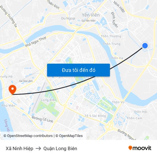 Xã Ninh Hiệp to Quận Long Biên map