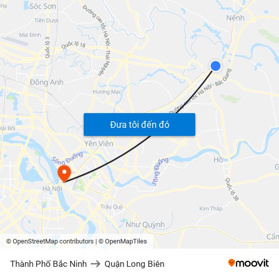 Thành Phố Bắc Ninh to Quận Long Biên map