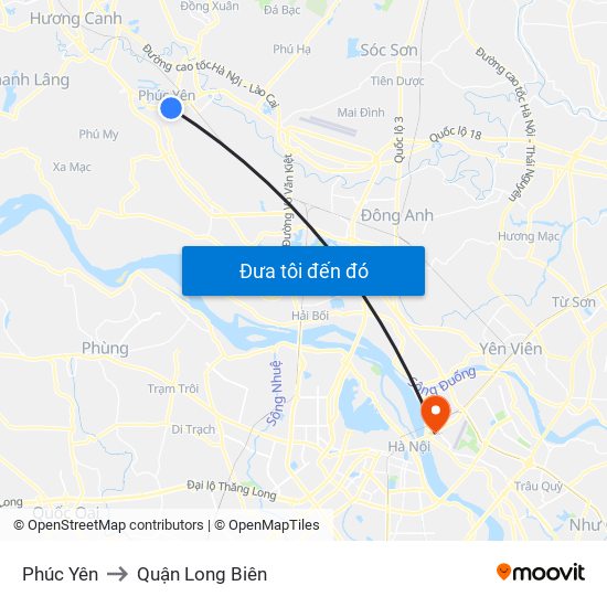 Phúc Yên to Quận Long Biên map