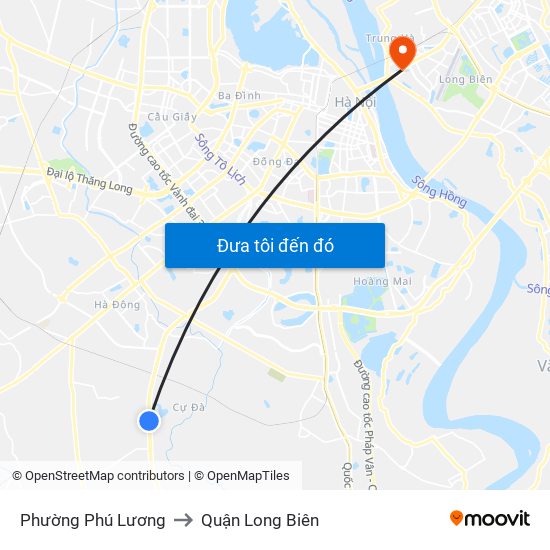 Phường Phú Lương to Quận Long Biên map