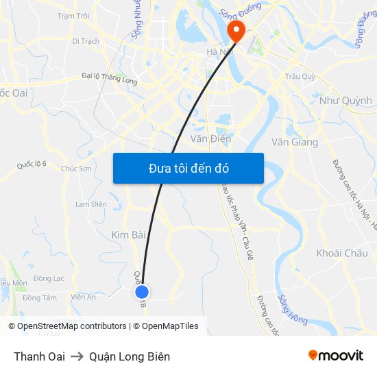 Thanh Oai to Quận Long Biên map