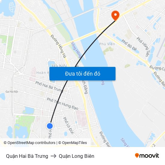 Quận Hai Bà Trưng to Quận Long Biên map