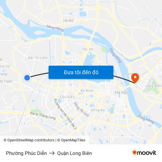 Phường Phúc Diễn to Quận Long Biên map