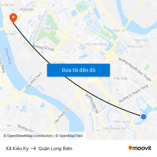 Xã Kiêu Kỵ to Quận Long Biên map