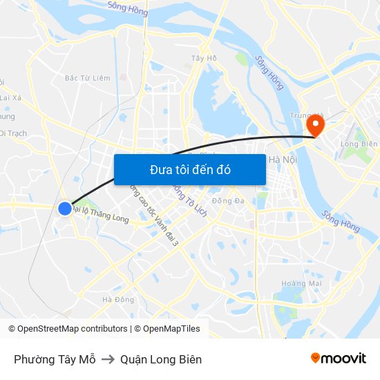 Phường Tây Mỗ to Quận Long Biên map