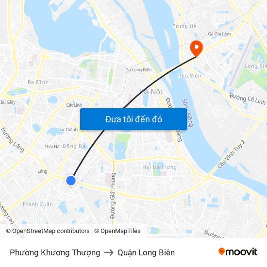 Phường Khương Thượng to Quận Long Biên map