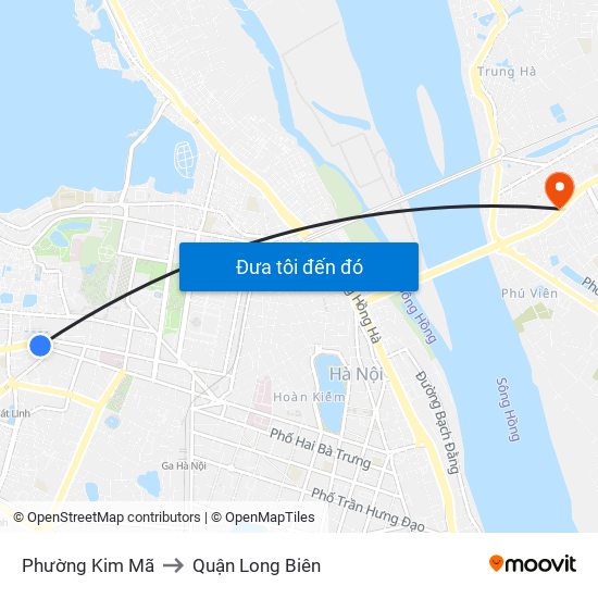 Phường Kim Mã to Quận Long Biên map
