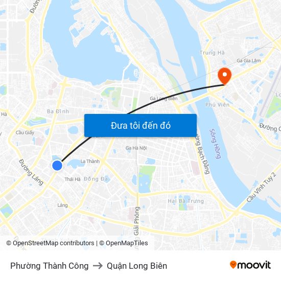 Phường Thành Công to Quận Long Biên map