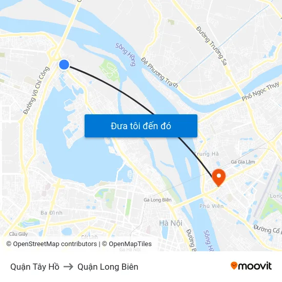 Quận Tây Hồ to Quận Long Biên map