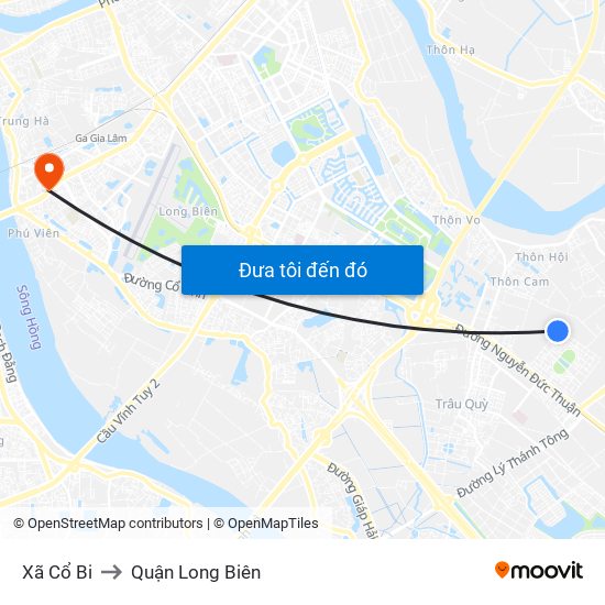 Xã Cổ Bi to Quận Long Biên map