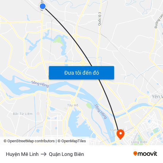 Huyện Mê Linh to Quận Long Biên map
