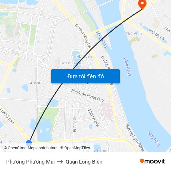 Phường Phương Mai to Quận Long Biên map