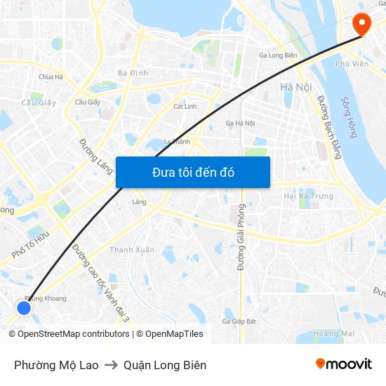 Phường Mộ Lao to Quận Long Biên map