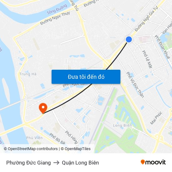 Phường Đức Giang to Quận Long Biên map