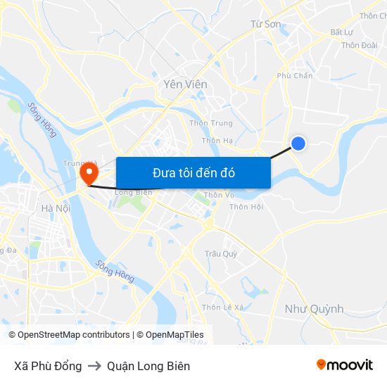 Xã Phù Đổng to Quận Long Biên map