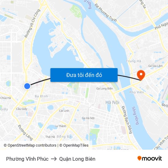Phường Vĩnh Phúc to Quận Long Biên map