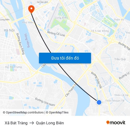 Xã Bát Tràng to Quận Long Biên map