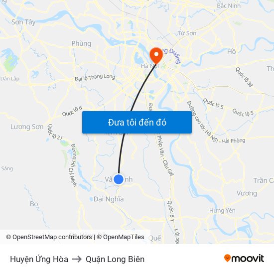 Huyện Ứng Hòa to Quận Long Biên map