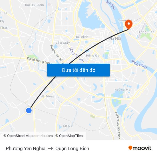 Phường Yên Nghĩa to Quận Long Biên map