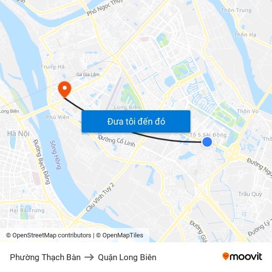 Phường Thạch Bàn to Quận Long Biên map
