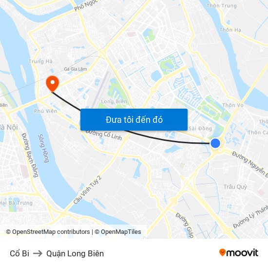 Cổ Bi to Quận Long Biên map