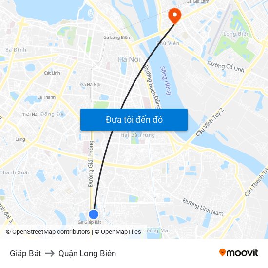 Giáp Bát to Quận Long Biên map