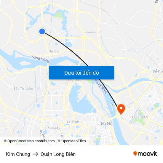 Kim Chung to Quận Long Biên map