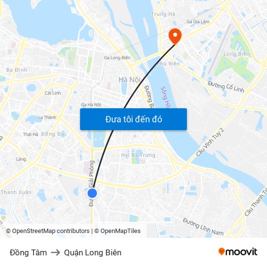 Đồng Tâm to Quận Long Biên map