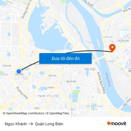 Ngọc Khánh to Quận Long Biên map