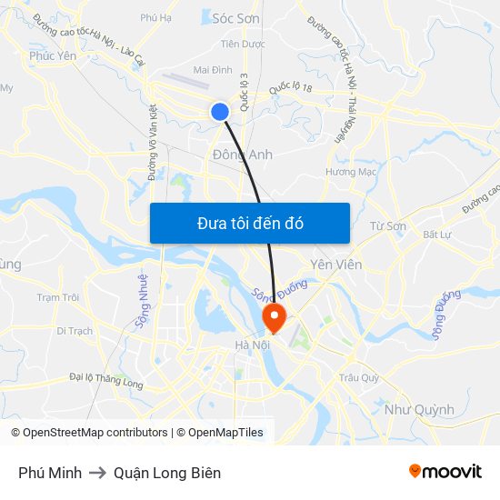 Phú Minh to Quận Long Biên map